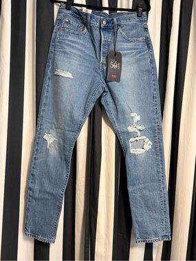 NWT Levi's 501 Skinny Blue Distressed Denim Jeans